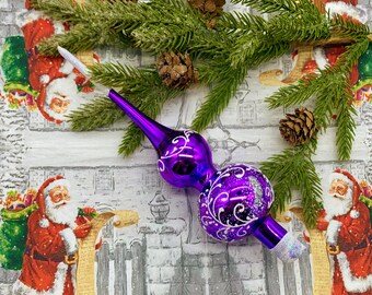 Small Purple Glass Tree Topper – Handmade Holiday Finial – Luxury Christmas Tree Decoration – Vintage Inspired Ornament