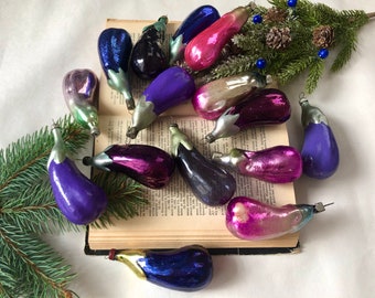 15 Eggplants antique Christmas glass ornaments,Soviet vintage,vintage Christmas,Christmas tree 1960s,decorations Holiday,antique Xmas