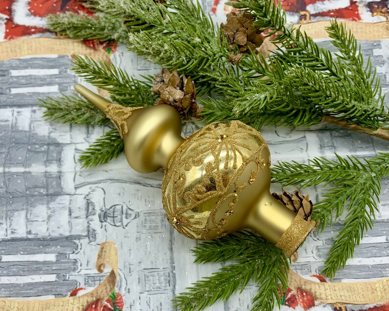 Small Brown Christmas Glass Tree Topper, Authentic Glass Ornament