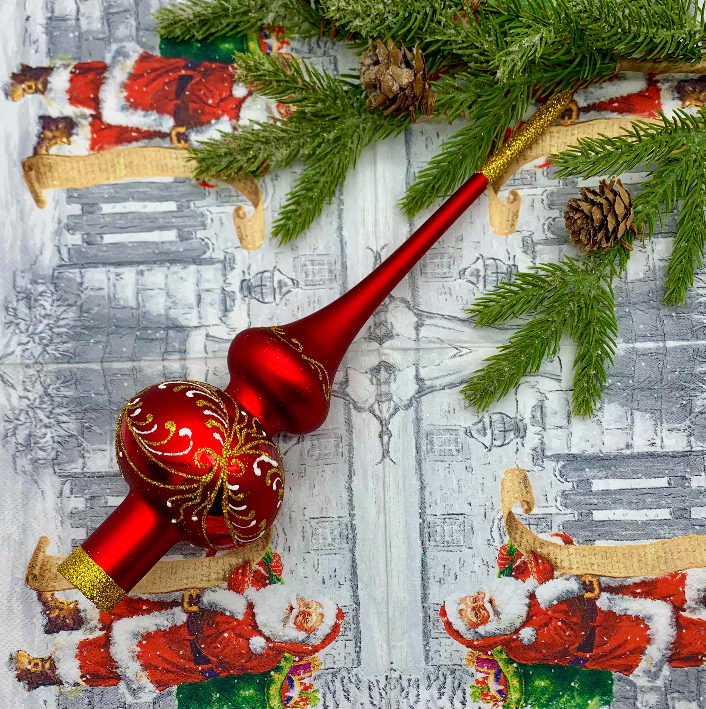 Puntale Per Albero Di Natale In Velluto - 28 Cm, Rosso, Stile Vintage, Decorazione Festiva