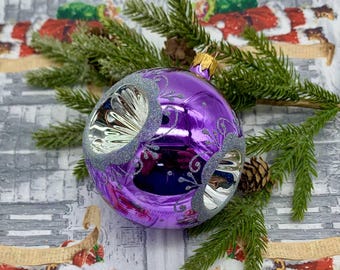 Boule de Noël en verre pour les fêtes, réflecteur en verre violet, décoration de Noël unique, décoration de Noël en verre de Noël vintage