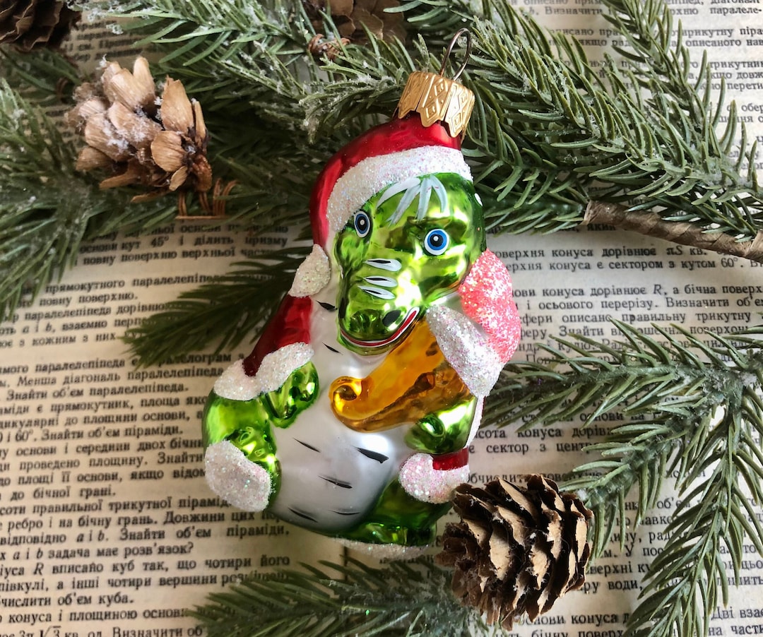 Crocodile Glass Christmas Ornament, Christmas Glass Figure