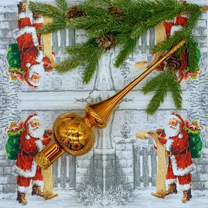 Gold Christmas Tree Topper – Glass Finial Ornament with Glitter Snowflakes – Handmade Holiday Decoration – Christmas Glass Ornament