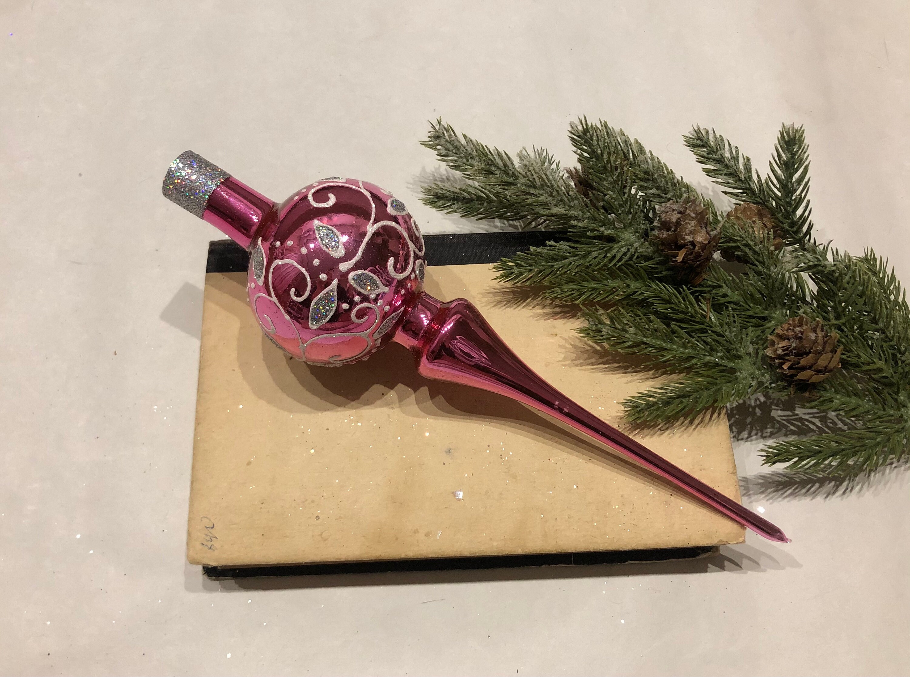 Pink Christmas glass tree topper adorno de cristal de Etsy