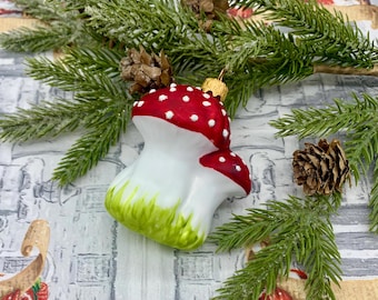 Christmas decor home glass christmas Mushroom winter decoration glass christmas tree gift holiday handmade glass christmas family ornaments