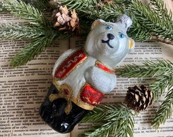 Bear Christmas glass ornaments, Handmade Christmas ornament, decoration Holiday, handpainted  glass decor, holiday decor, Ornament 2022