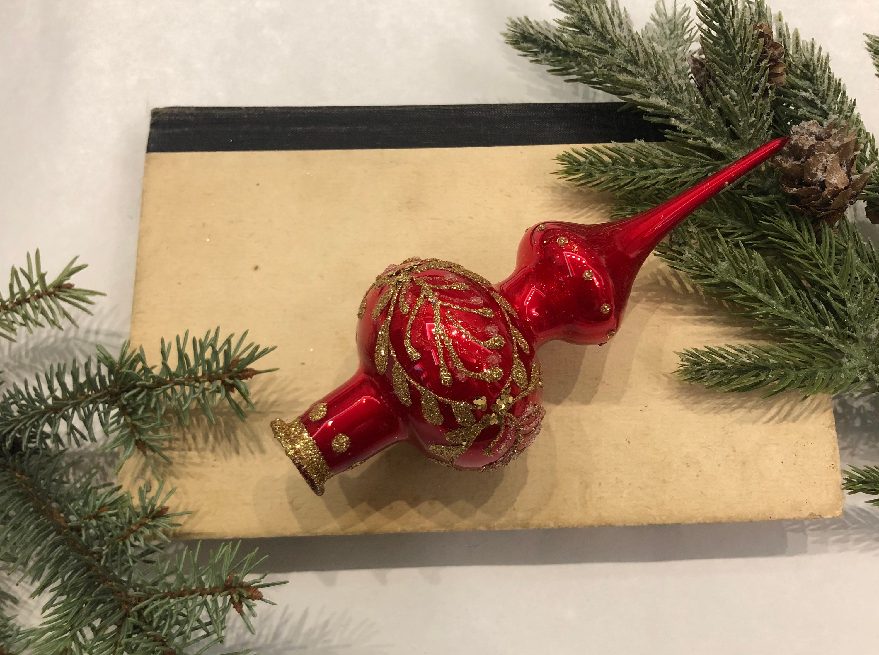 Small Red Christmas Glass Tree Topper Christmas Glass Etsy UK