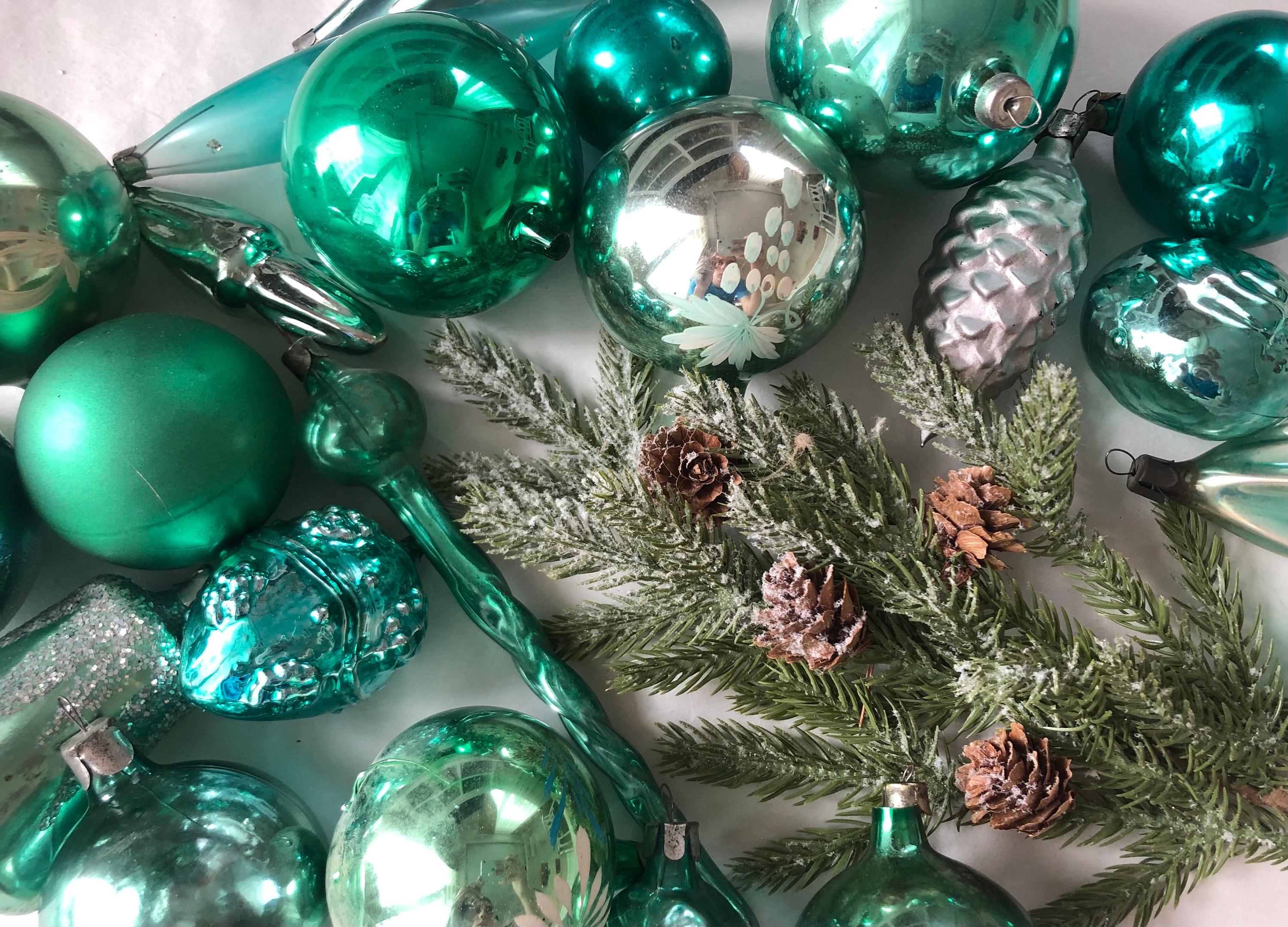 20 Assorted Green Glass Ornaments Set,christmas Glass Ornament,soviet