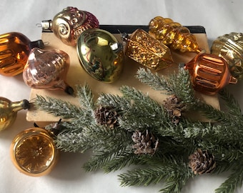 10 conjunto de adornos de vidrio de oro surtido, adornos de vidrio de Navidad, bola soviética, decoración retro del árbol de Navidad, decoración del hogar de invierno, decoración de vidrio variada