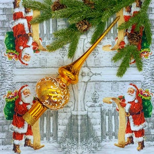 Christmas Tree Topper Gold – Vintage-Style Glass Finial – Handmade Holiday Ornament – Golden Tree Crown – Elegant Holiday Decor