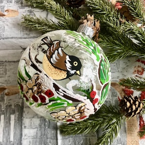 Bird Christmas glass ornament, Handmade Ornaments, Tree ornaments, Hand blown Glass Ball, Xmas Glass Ornament, Christmas glass ornament 2022