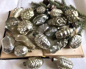 20 Assorted silver glass ornaments set, Christmas glass ornament 2022, Vintage glass decoration, winter home decor, ornament set, Tree decor