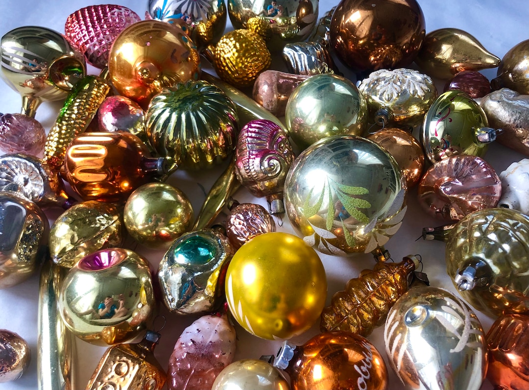 30 Assorted Gold Glass Ornaments Setchristmas Glass Etsy