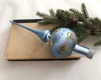 Blue Christmas glass tree topper, Christmas glass ornaments, vintage Christmas ornaments, christmas ornaments, vintage christmas 1950s