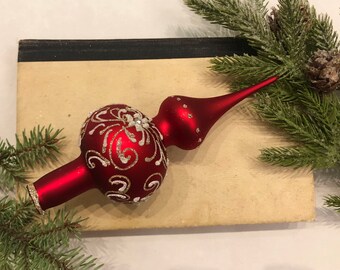 Small Red Christmas glass tree topper,Christmas glass ornament,vintage tree topper Christmas tree ornaments ornament,Christmas tree topper
