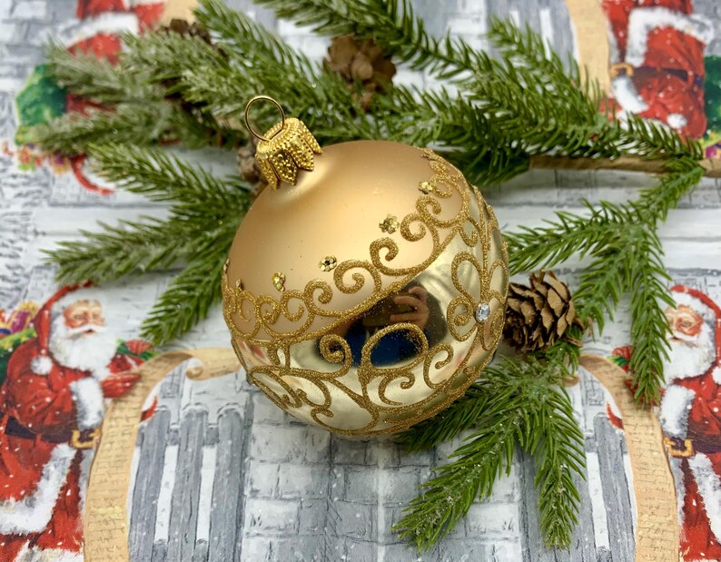 Christmas Glass Ornament Gold Glass Christmas Ball Tree Ornament