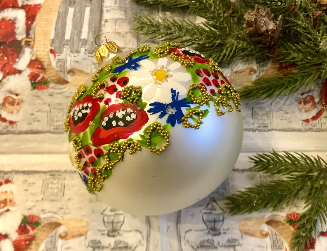 Flower Christmas Ball 10cm, Christmas Glass Ornament, Christmas Tree