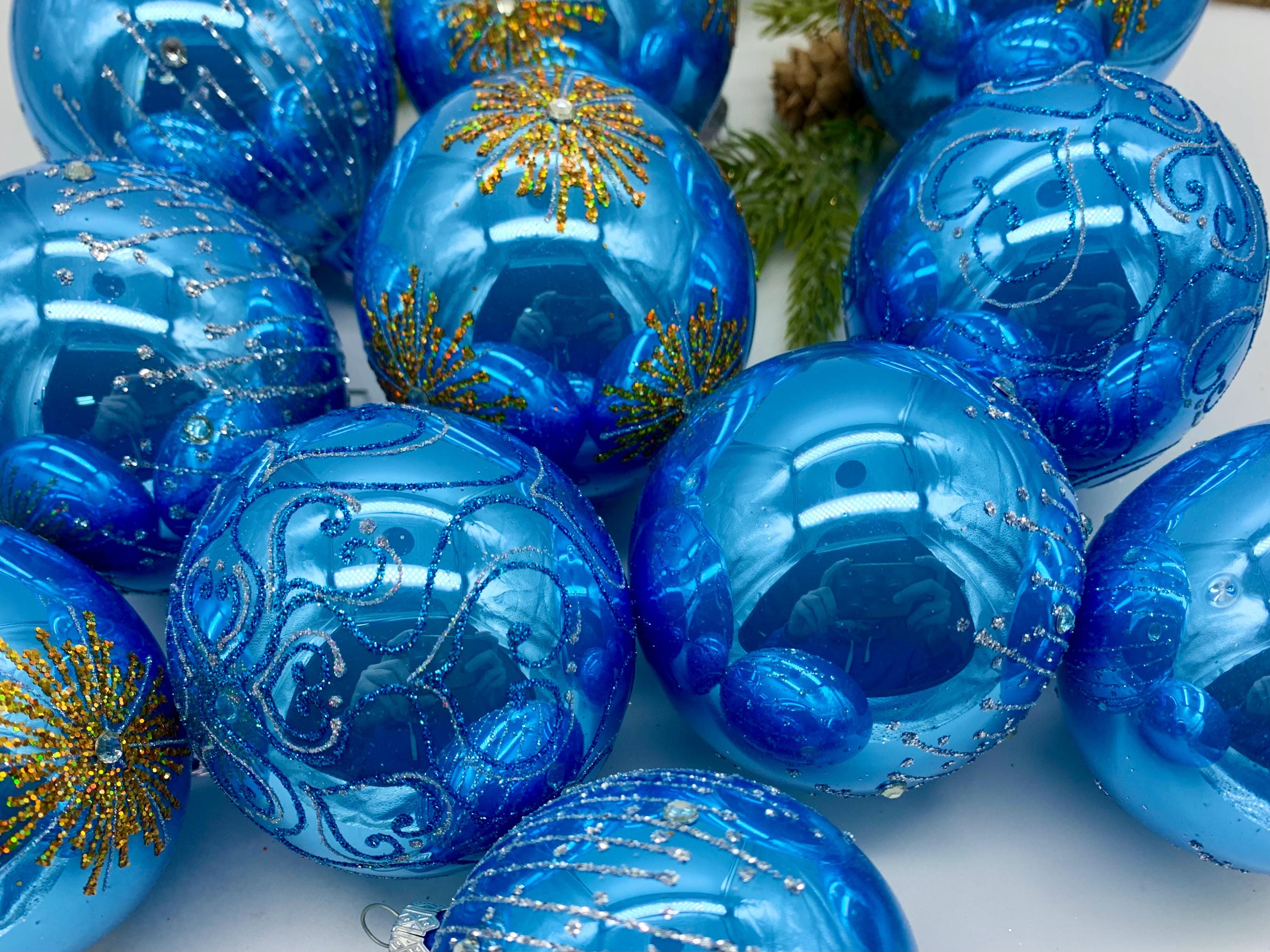 ブルーガラスオーナメントセット – ハンドメイドオーナメント10個