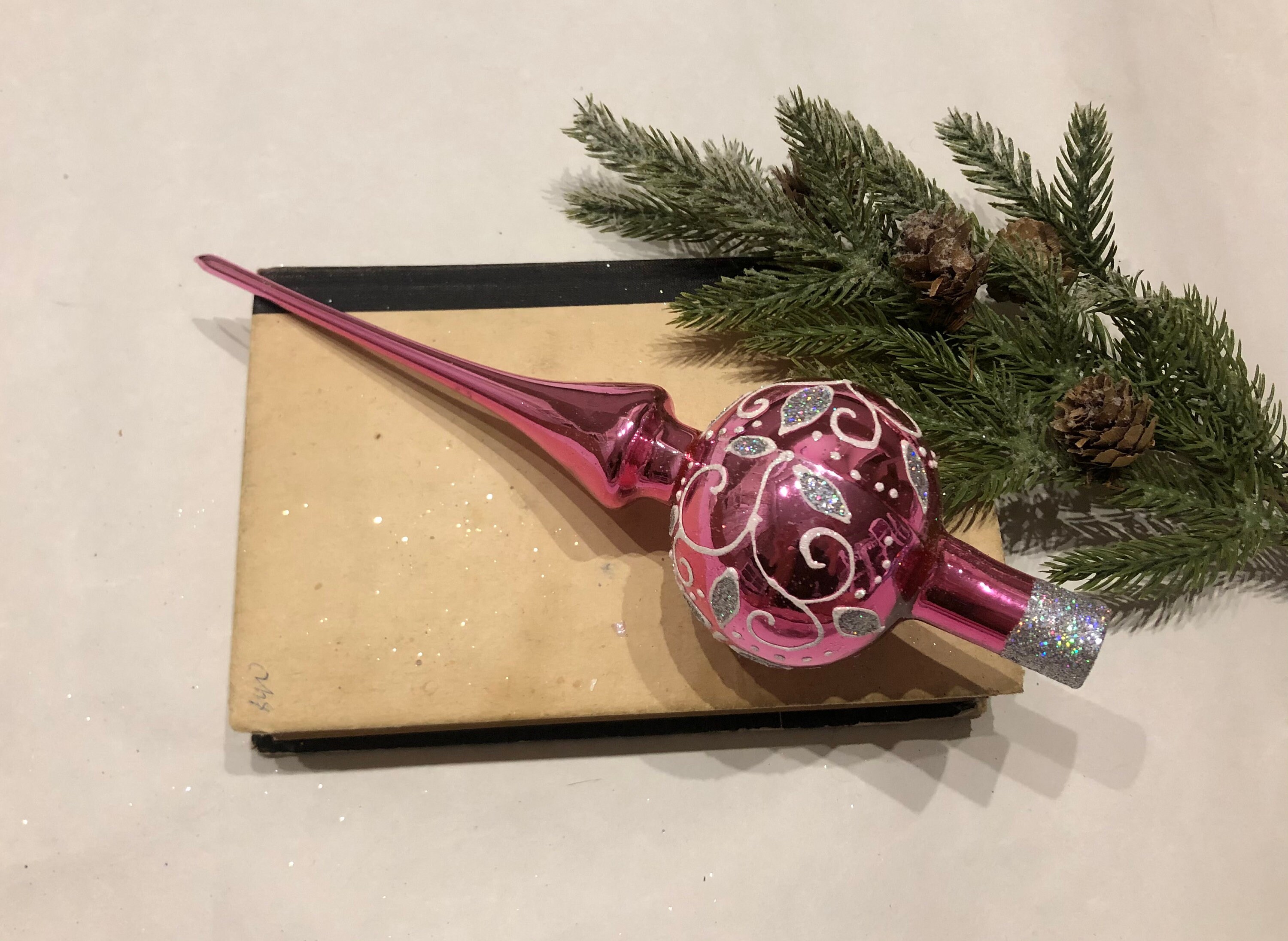 Pink Christmas glass tree topper adorno de cristal de Etsy