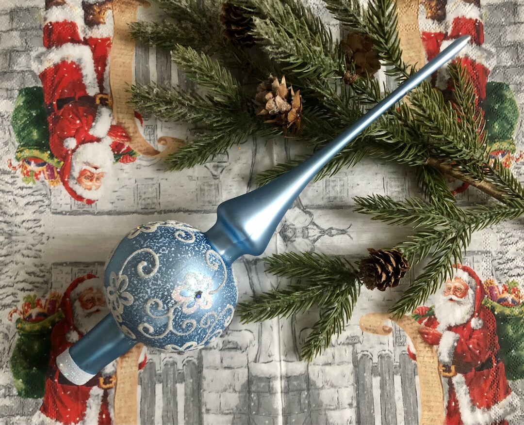 Vintage Blue Christmas Glass Tree Topper Vintage Glass Finial Etsy