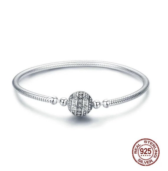 European sterling S925 Silver CZ Charms Beads Pendants Fit Snake Bracelet Chain 