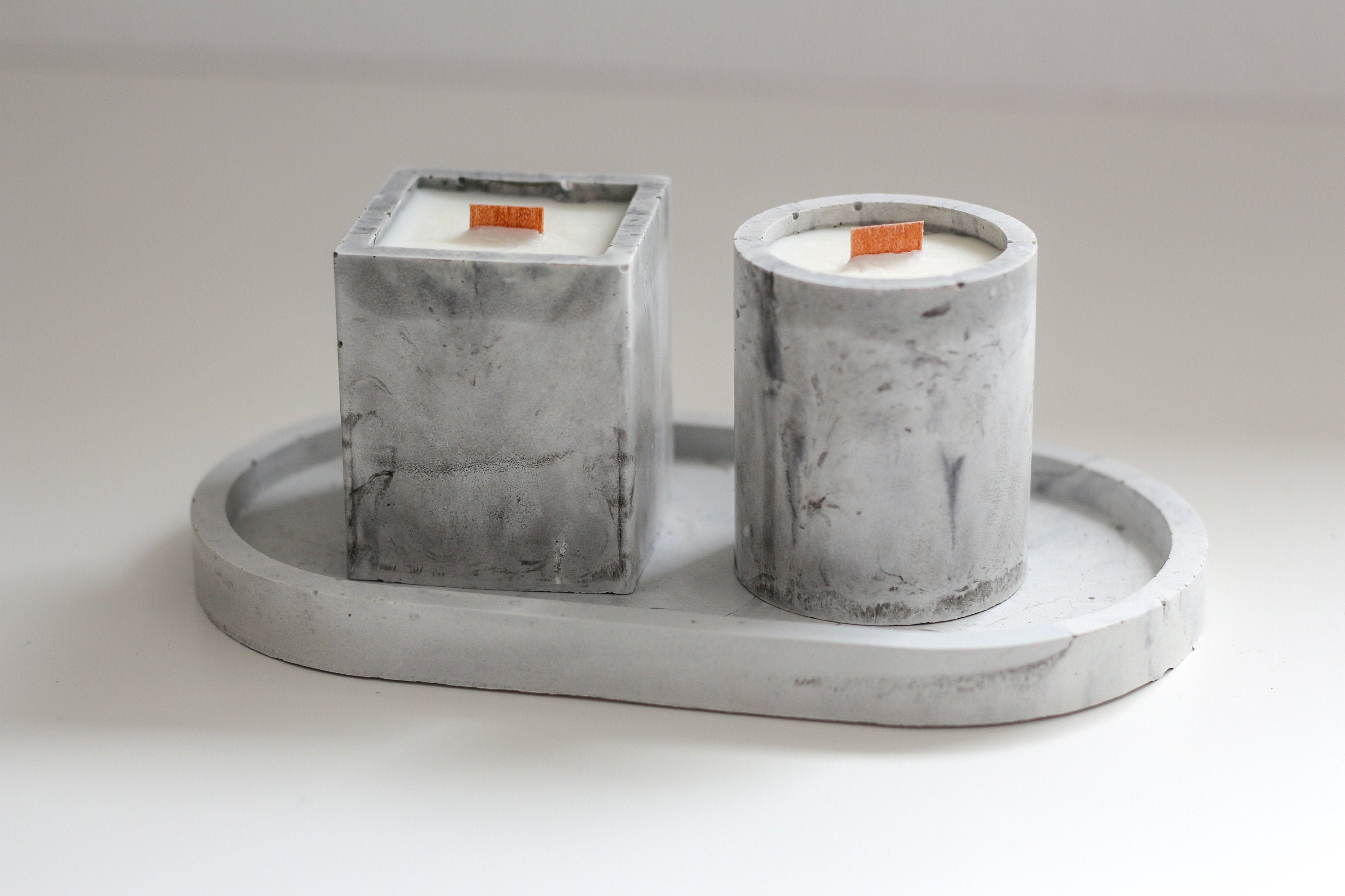 Vide Poche et Bougies Plateau Bijoux Béton Marbre