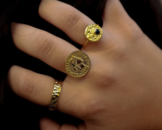 Gold Coin Ring - Ring Coin Penny Gold - Etsy