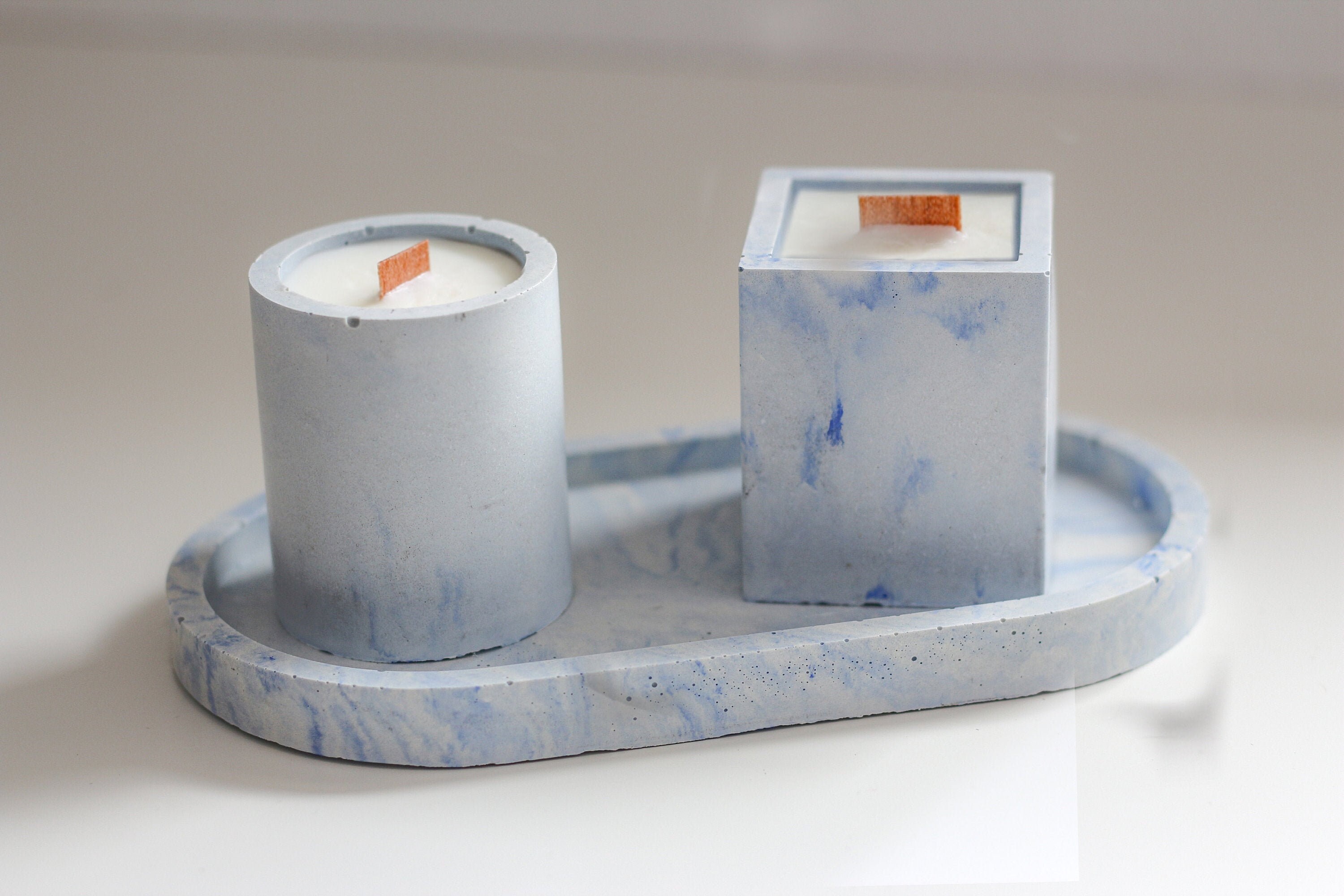 Vide Poche et Bougies Plateau Bijoux Béton Marbre