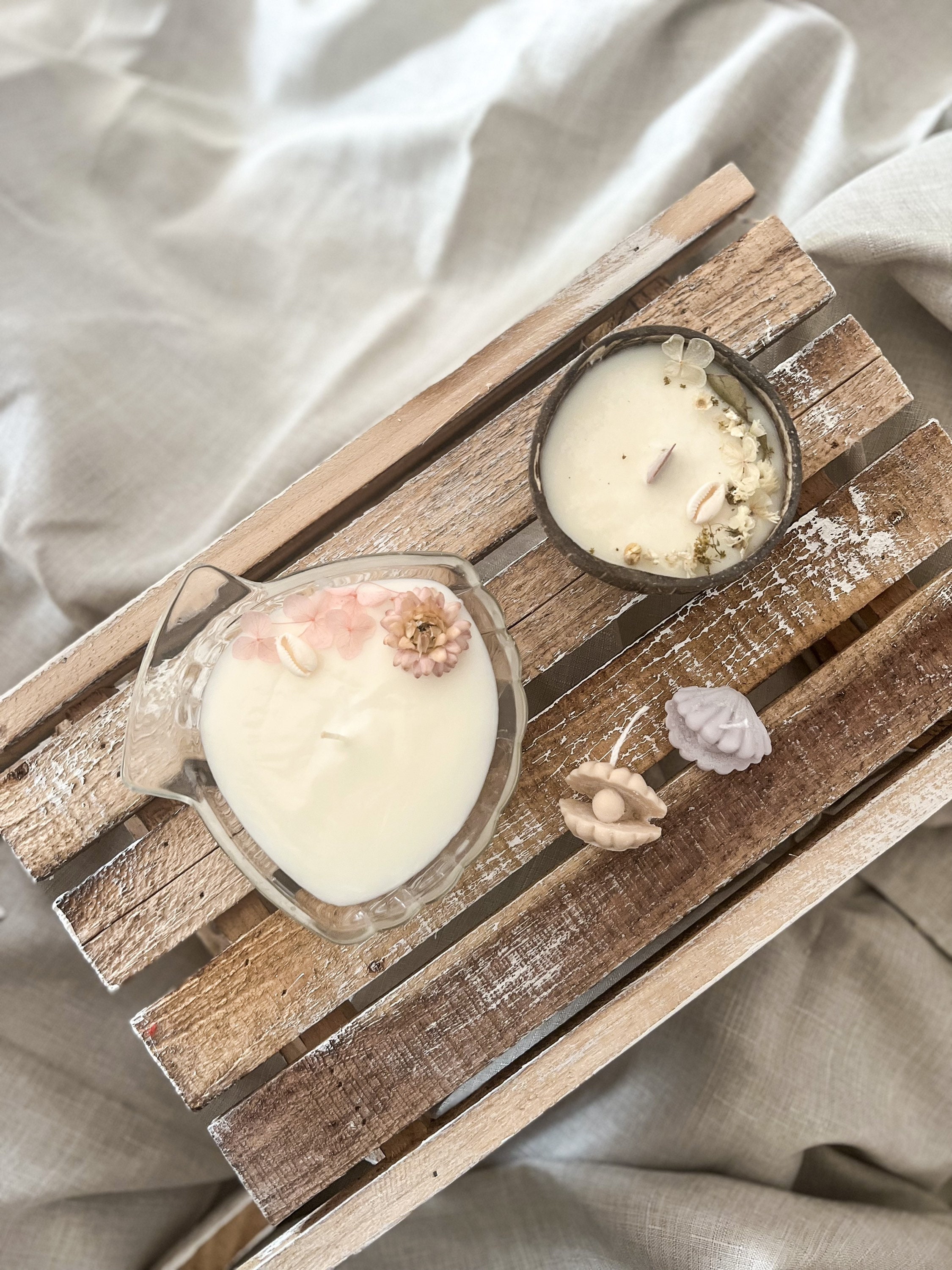 Coffret Cadeau Noël Bougies - Coffret Vacances/Summer | Bougie Coquillage Perle, Coquillage, Noix de