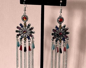 Beaded earrings, 4 inch earrings, chandelier earrings, boho earrings hippie earrings Egyptian earrings, long earrings, multi colored earring