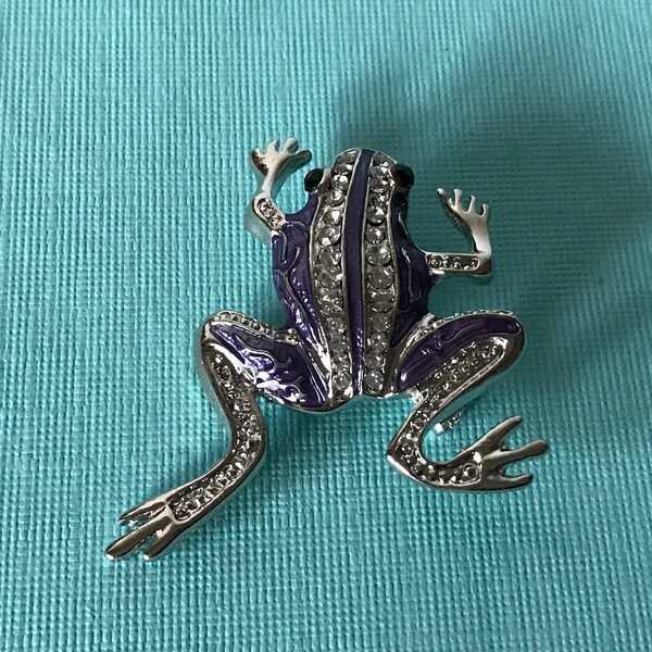 Purple rhinestone frog brooch, frog pin, purple frog pin, toad pin, toad brooch, rhinestone frog, frog jewelry,