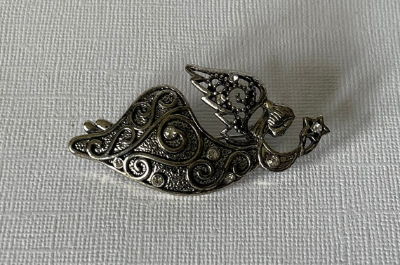 Vintage angel brooch, silver angel pin, rhineston… - image 5