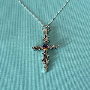 Vintage cross necklace, prism cross necklace, silver cross necklace, 20 inch cross necklace, cross pendant, religious gifts, Christian, God