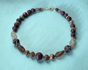 Vintage beaded necklace, purple beaded necklace, wrapped bead necklace, 16" necklace, beaded jewelry, choker necklace, purple bead jewelry