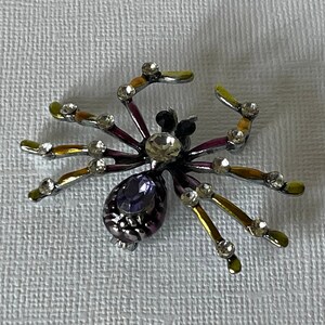 Rhinestone spider brooch, purple spider pin, yellow spider brooch, spider jewelry, tarantula, Halloween spider pin, insect image 4