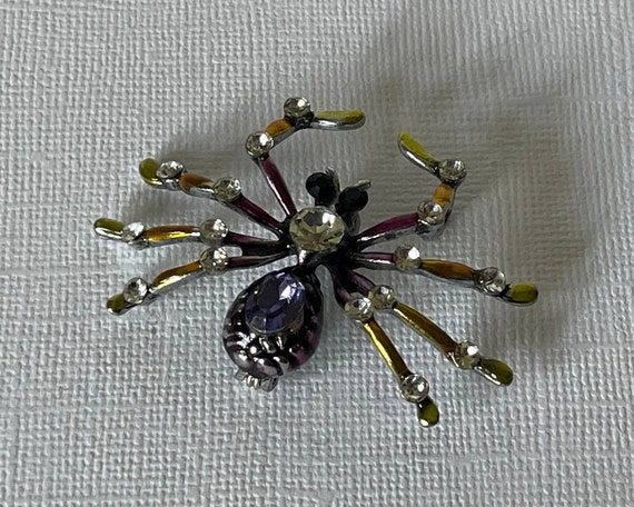 Rhinestone spider brooch, purple spider pin, yell… - image 4