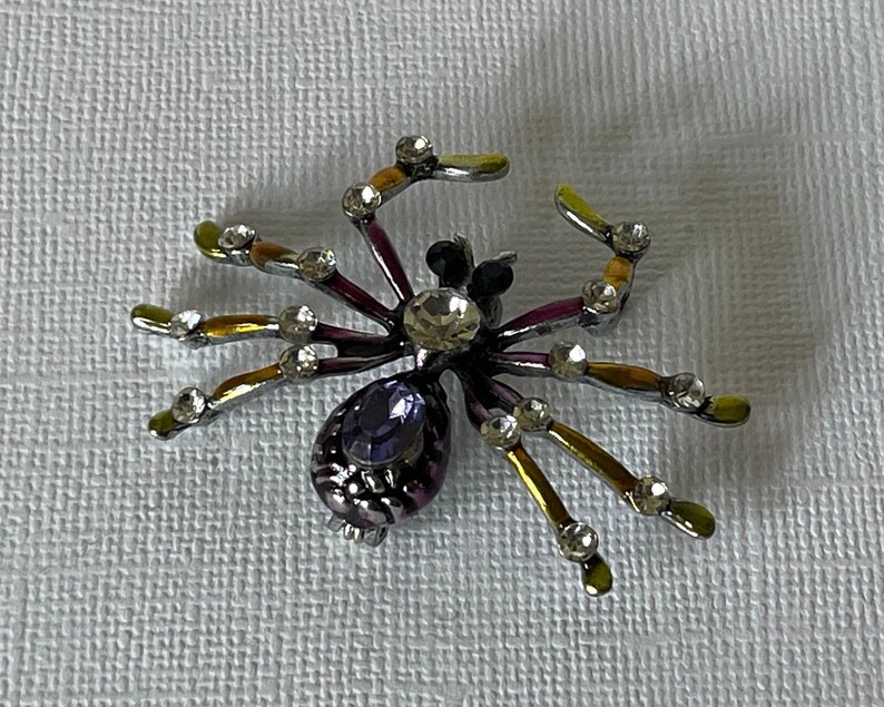 Rhinestone spider brooch, purple spider pin, yellow spider brooch, spider jewelry, tarantula, Halloween spider pin, insect image 4