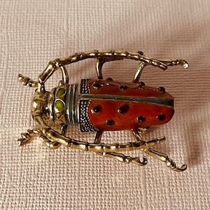 Orange Bockkäfer Brosche, Käfer Pin, Plötze Brosche, Skarabäus Pin, orange Plötze Pin, Halloween Pin, Insekten Pin, Bockkäfer Brosche