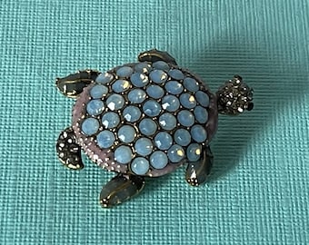 Rhinestone turtle brooch, blue turtle pin, snapping turtle, sea turtle, turtle jewelry, tortoise brooch, rhinestone turtle pin turtle brooch