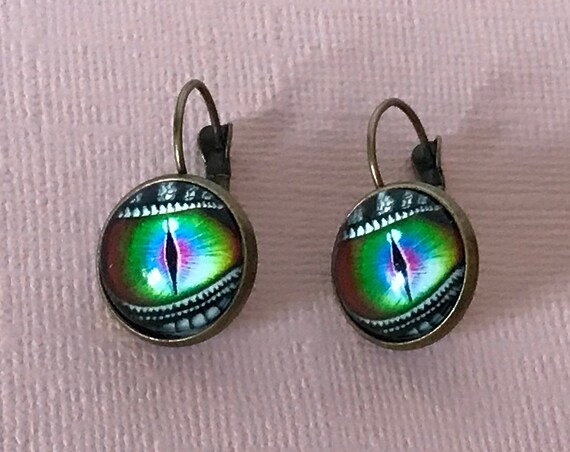 Vintage cat eye earrings, cat's eye earrings, glo… - image 2