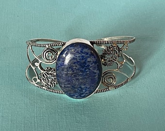 Vintage lapis bracelet, chunky bracelet, stone bracelet, natural bracelet, adjustable bracelet, blue stone bracelet, thick bracelet, blue