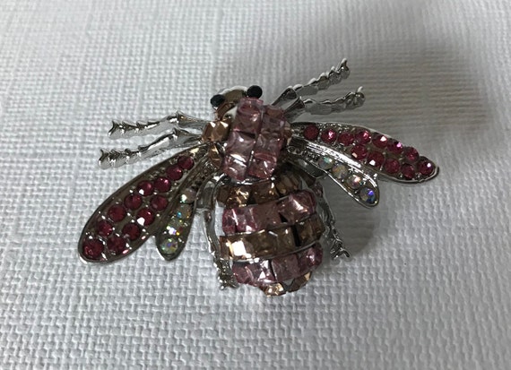 Pink rhinestone bee pin, bee brooch, rhinestone b… - image 6
