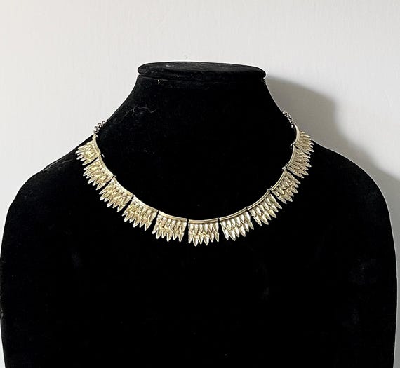 Vintage necklace, gold necklace, statement necklace, work necklace, mid century necklace, 16" necklace, choker necklace, fringe necklace