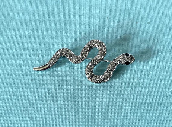 Silver snake brooch, rhinestone snake brooch, snake jewelry, cobra brooch, silver cobra pin, cobra jewelry, reptile jewelry, snake brooch