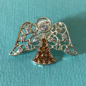 Vintage rhinestone angel brooch, aurora borealis angel pin, guardian angel pin, heavenly angel brooch