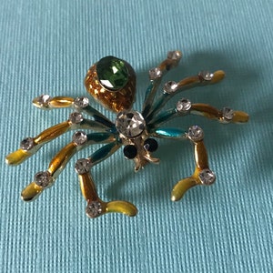 Rhinestone spider pin, spider brooch, green rhinestone spider pin, insect pin, spider jewelry, rhinestone spider pin, yellow spider brooch