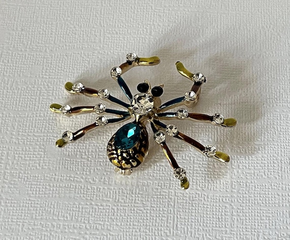 Rhinestone spider brooch, tarantula brooch, blue spider pin, wedding spider brooch something blue lucky spider pin spider jewelry, tarantula