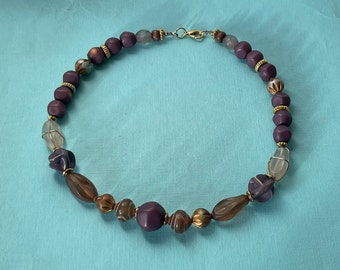 Vintage beaded necklace, purple beaded necklace, wrapped bead necklace, 16" necklace, beaded jewelry, choker necklace, purple bead jewelry