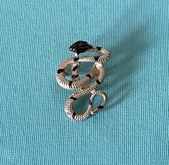 Snake brooch, gold snake pin, snake jewelry, rhinestone snake pin, green eye snake, pit viper brooch, copperhead, snake pins, gold snake pin