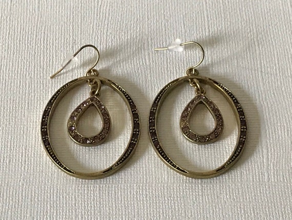 Vintage hoop earrings, purple rhinestone hoop ear… - image 7